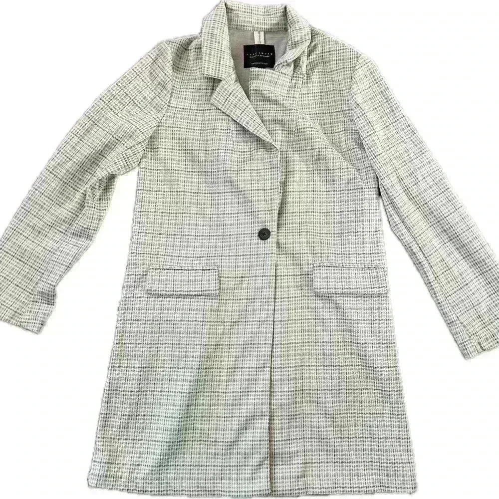 Sanctuary Plaid Longline Blazer Coat Women’s Size Small | Gray Checkered Jacket